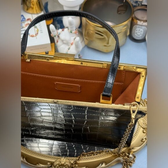 🆕 OROTON 🧿 NWOT Black Icon Frame Croco Clutch - Picture 11 of 16